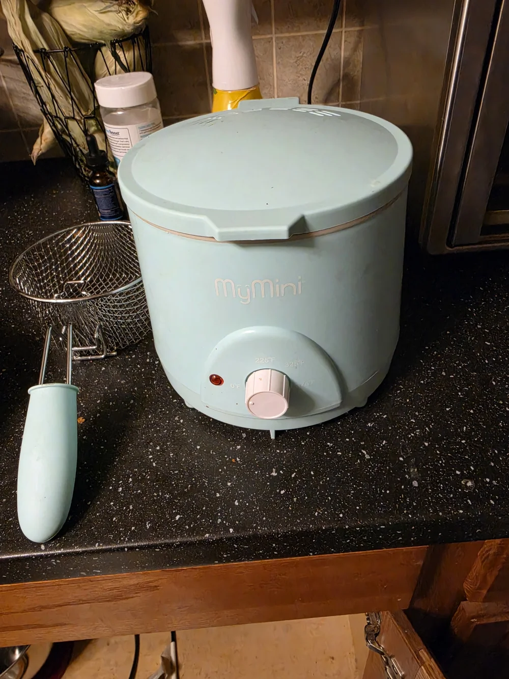 Compact Electric Deep Fryer in Light Blue